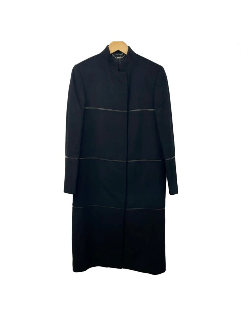 Gucci Coat M Black Long Sleeve Cashmere Mixed Partial Leather Border Length 42